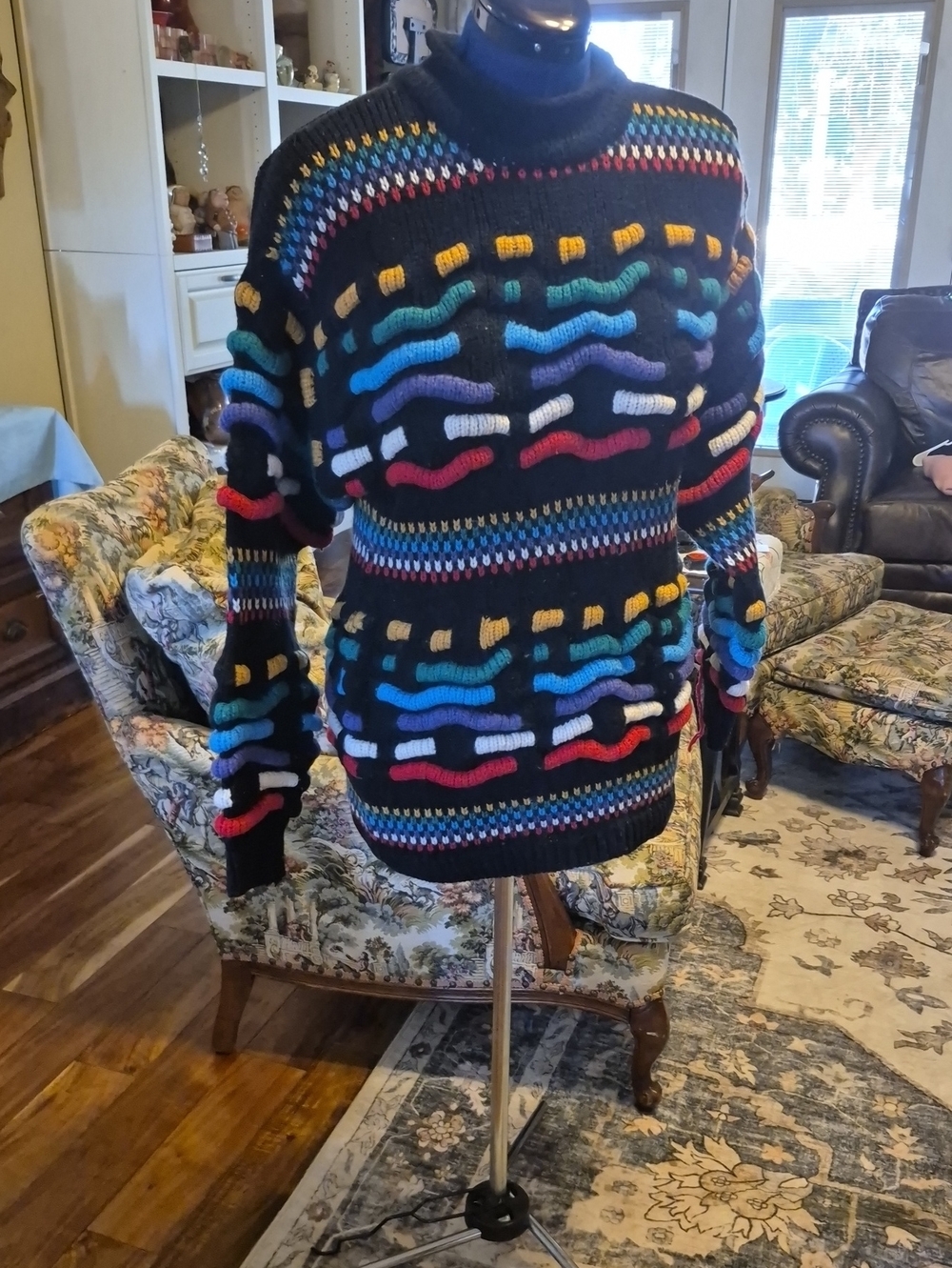 Carducci Wool blend chunky knit sweater, (#1201B)sz multicolor geometric pattern